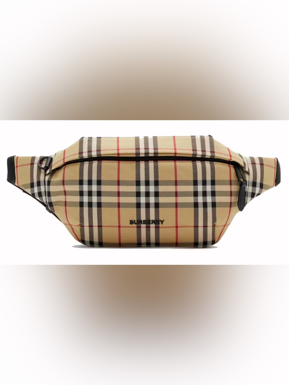Burberry Beige Nova Check Zip Pouch with Black & Red Accents